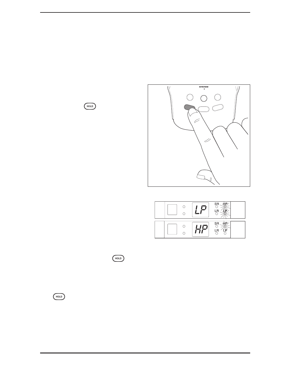 Using hold to stay on a selected frequency 30, Lp hp, Using hold to stay on a selected frequency | Operating instructions 30 | Uniden BCT-10 User Manual | Page 30 / 40
