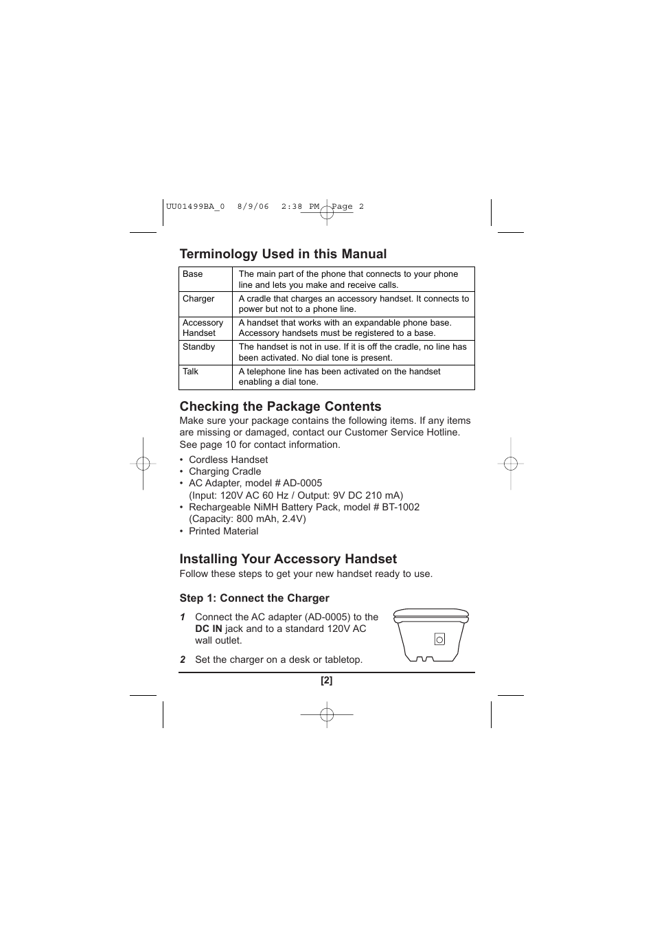 Installing your accessory handset | Uniden DCX100 User Manual | Page 3 / 12