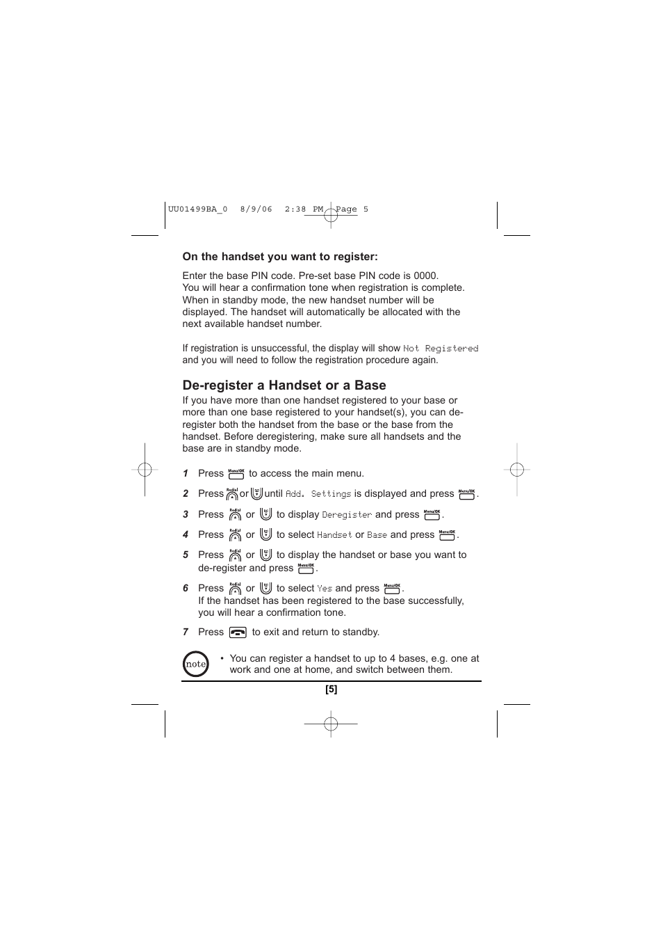 De-register a handset or a base | Uniden DCX100 User Manual | Page 6 / 12