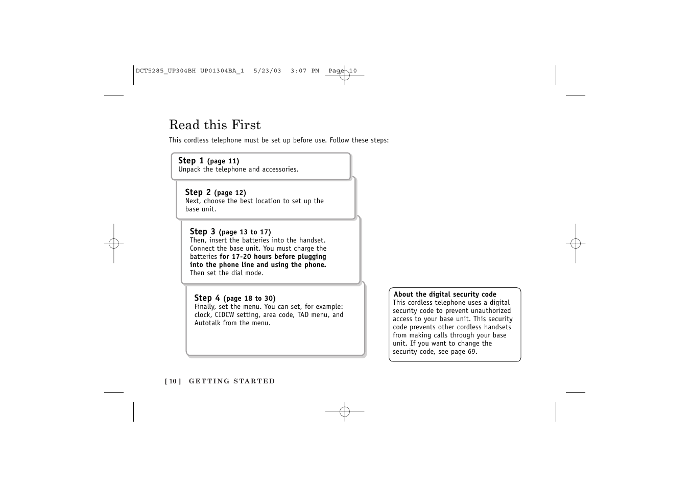 Read this first | Uniden DCT5285 User Manual | Page 12 / 84