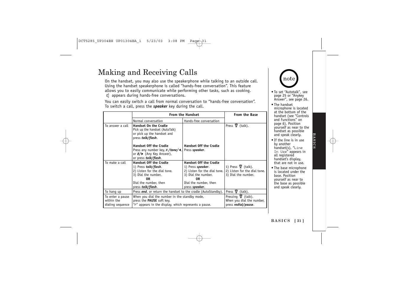 Making and receiving calls | Uniden DCT5285 User Manual | Page 33 / 84