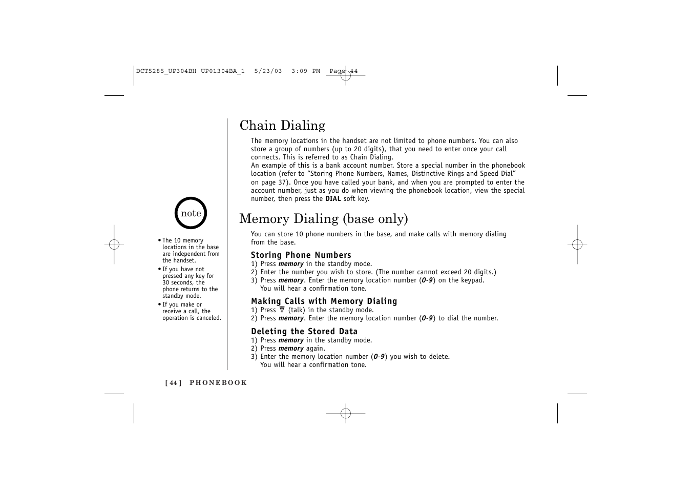 Chain dialing | Uniden DCT5285 User Manual | Page 46 / 84