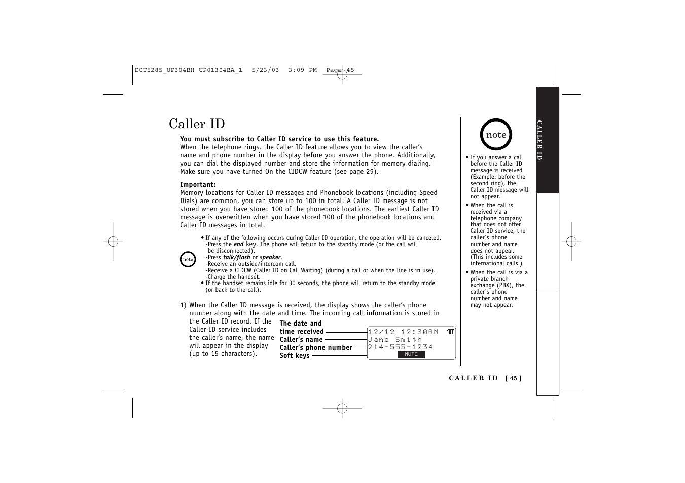 Caller id | Uniden DCT5285 User Manual | Page 47 / 84