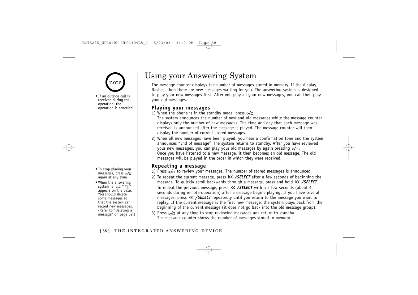 Using your answering system | Uniden DCT5285 User Manual | Page 60 / 84