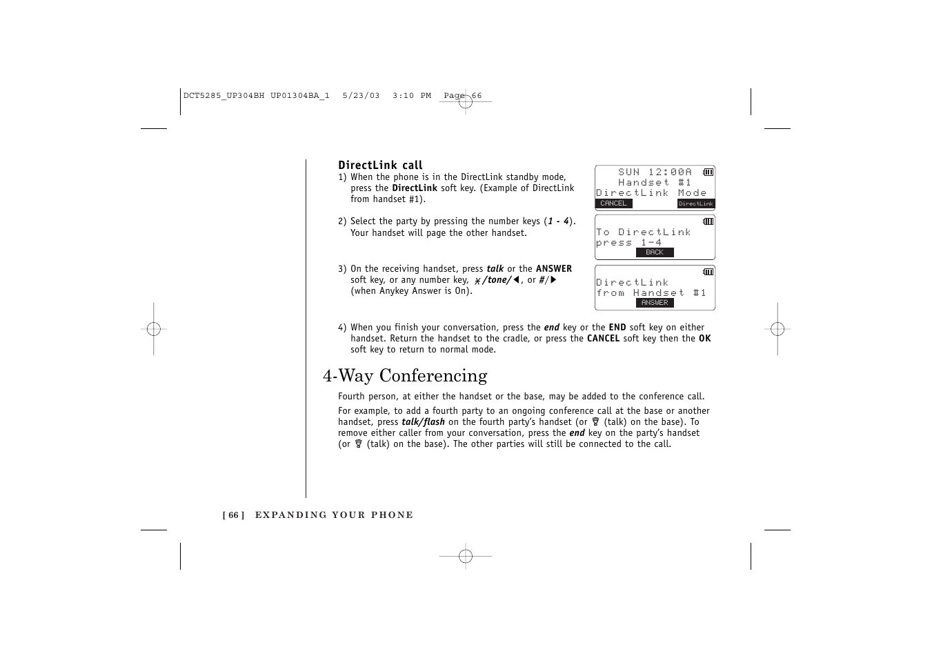 Way conferencing | Uniden DCT5285 User Manual | Page 68 / 84