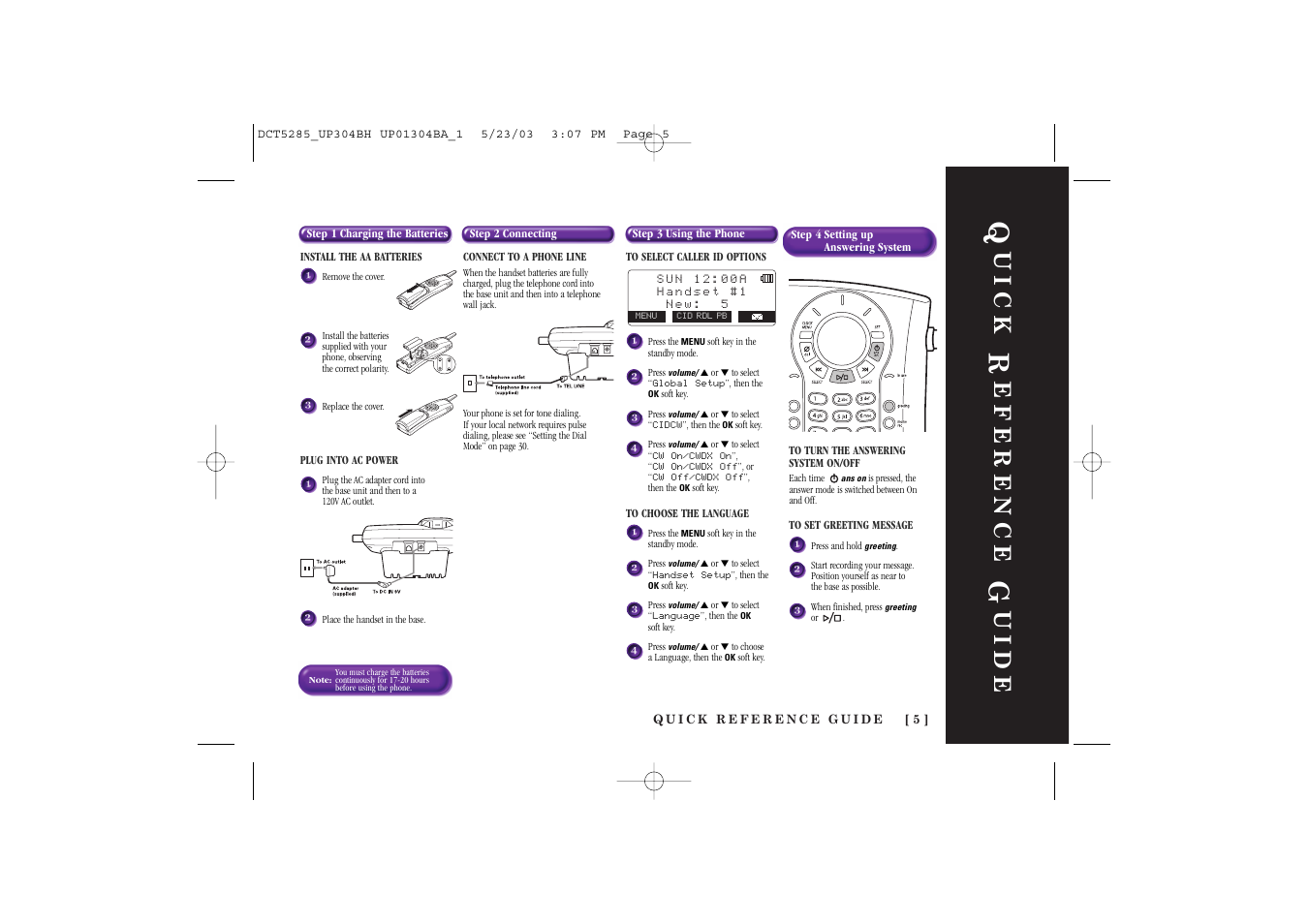 Uick, Eference, Uide | Uniden DCT5285 User Manual | Page 7 / 84