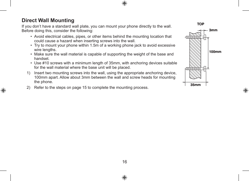 Direct.wall.mounting | Uniden DSS7955+1 User Manual | Page 17 / 84
