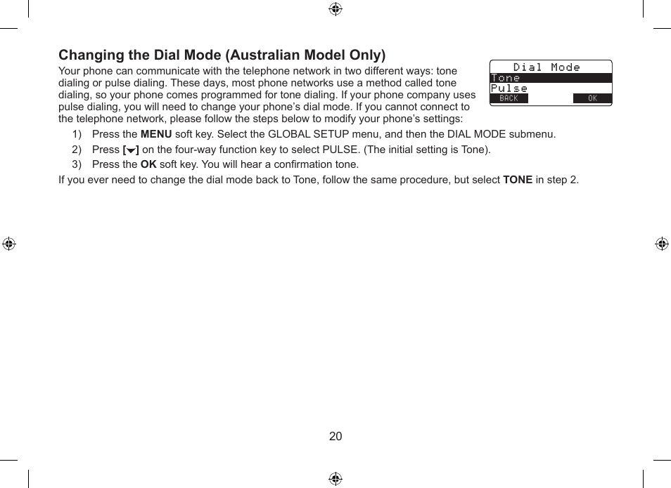 Changing.the.dial.mode.(australian.model.only) | Uniden DSS7955+1 User Manual | Page 21 / 84