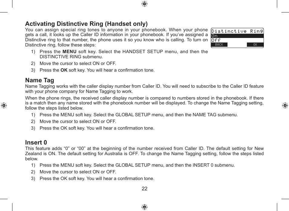 Activating.distinctive.ring.(handset.only), Name.tag, Insert.0 | Uniden DSS7955+1 User Manual | Page 23 / 84