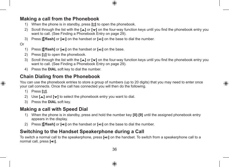 Making.a.call.from.the.phonebook, Chain.dialing.from.the.phonebook, Making.a.call.with.speed.dial | Uniden DSS7955+1 User Manual | Page 37 / 84