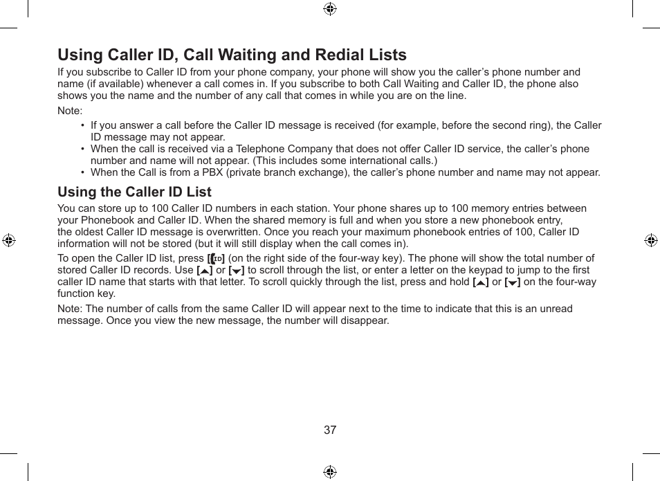 Using.caller.id,.call.waiting.and.redial.lists, Using.the.caller.id.list | Uniden DSS7955+1 User Manual | Page 38 / 84