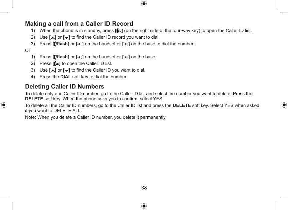 Making.a.call.from.a.caller.id.record, Deleting.caller.id.numbers | Uniden DSS7955+1 User Manual | Page 39 / 84
