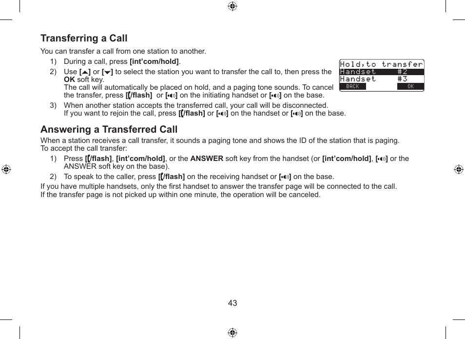 Transferring.a.call, Answering.a.transferred.call | Uniden DSS7955+1 User Manual | Page 44 / 84