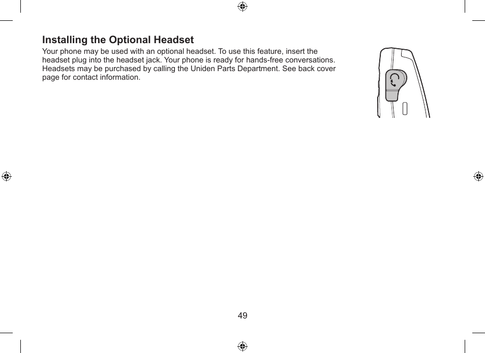 Installing.the.optional.headset | Uniden DSS7955+1 User Manual | Page 50 / 84