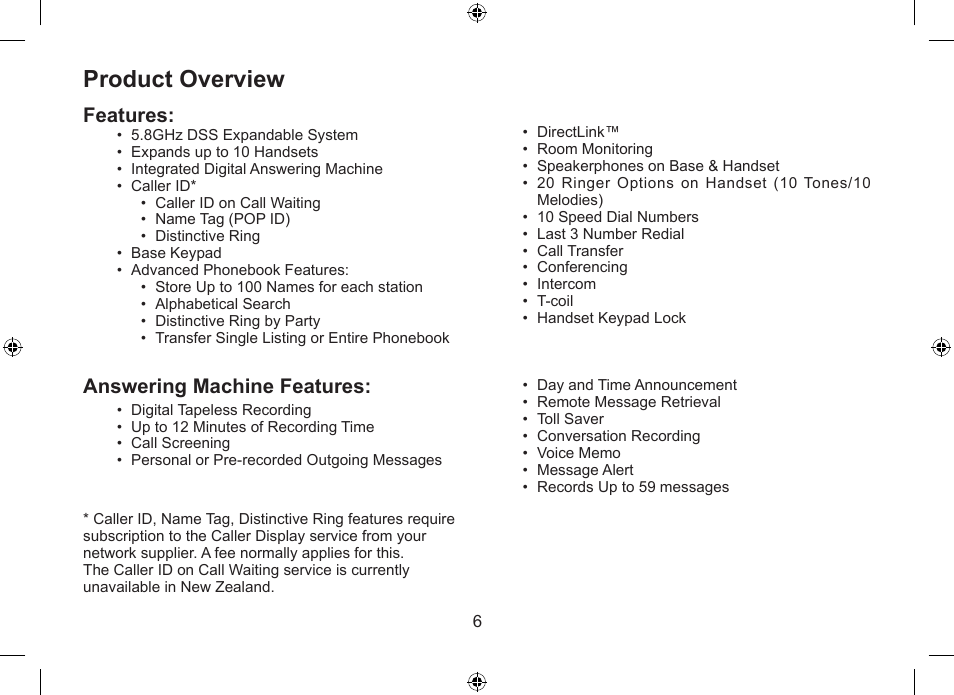 Product.overview, Features, Answering.machine.features | Uniden DSS7955+1 User Manual | Page 7 / 84