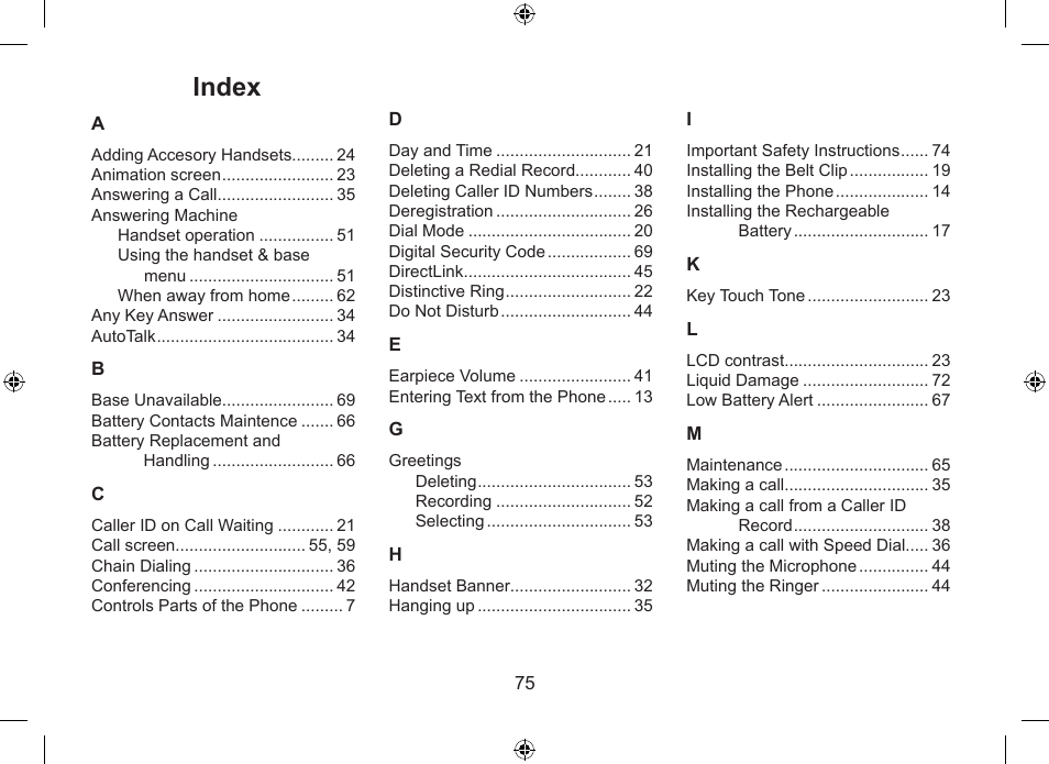 Index | Uniden DSS7955+1 User Manual | Page 76 / 84