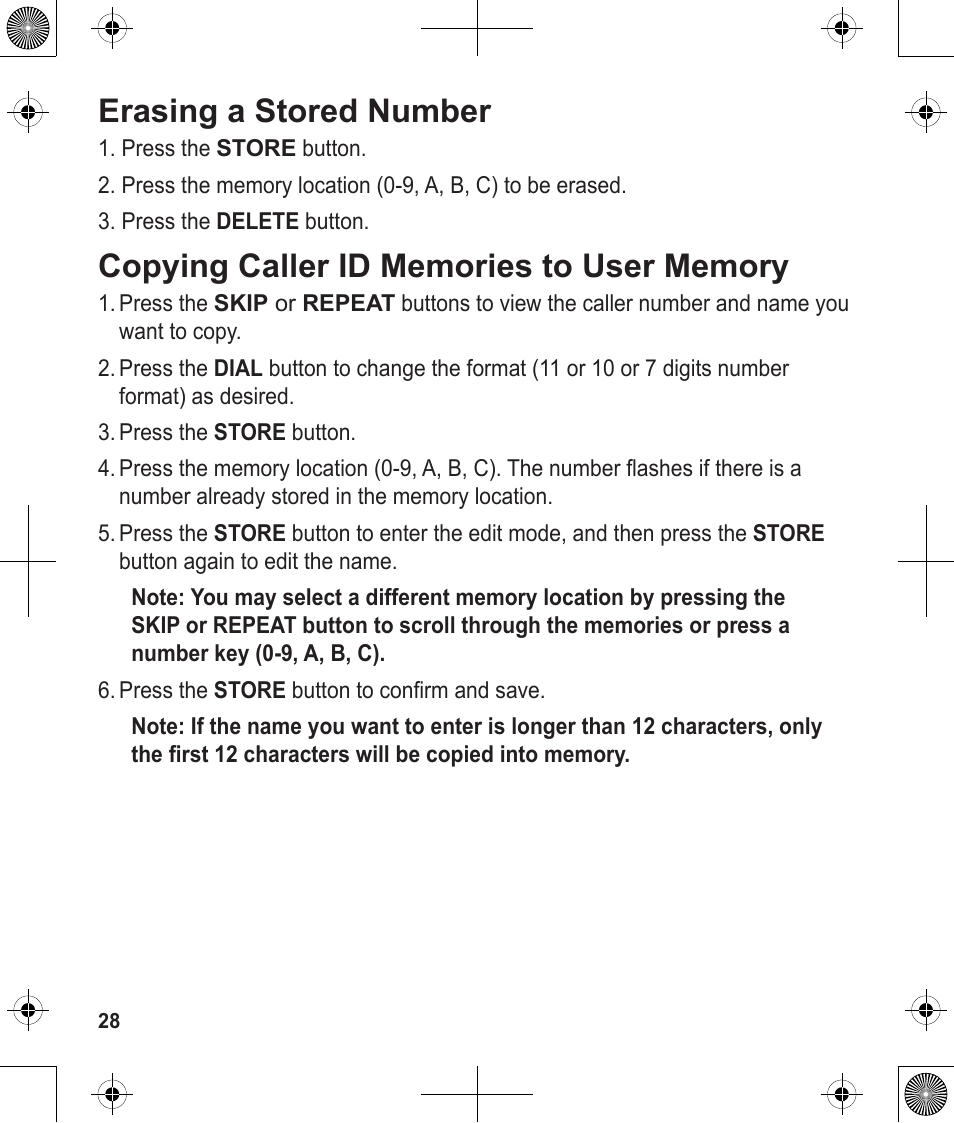 Erasing a stored number | Uniden 1380 User Manual | Page 28 / 44