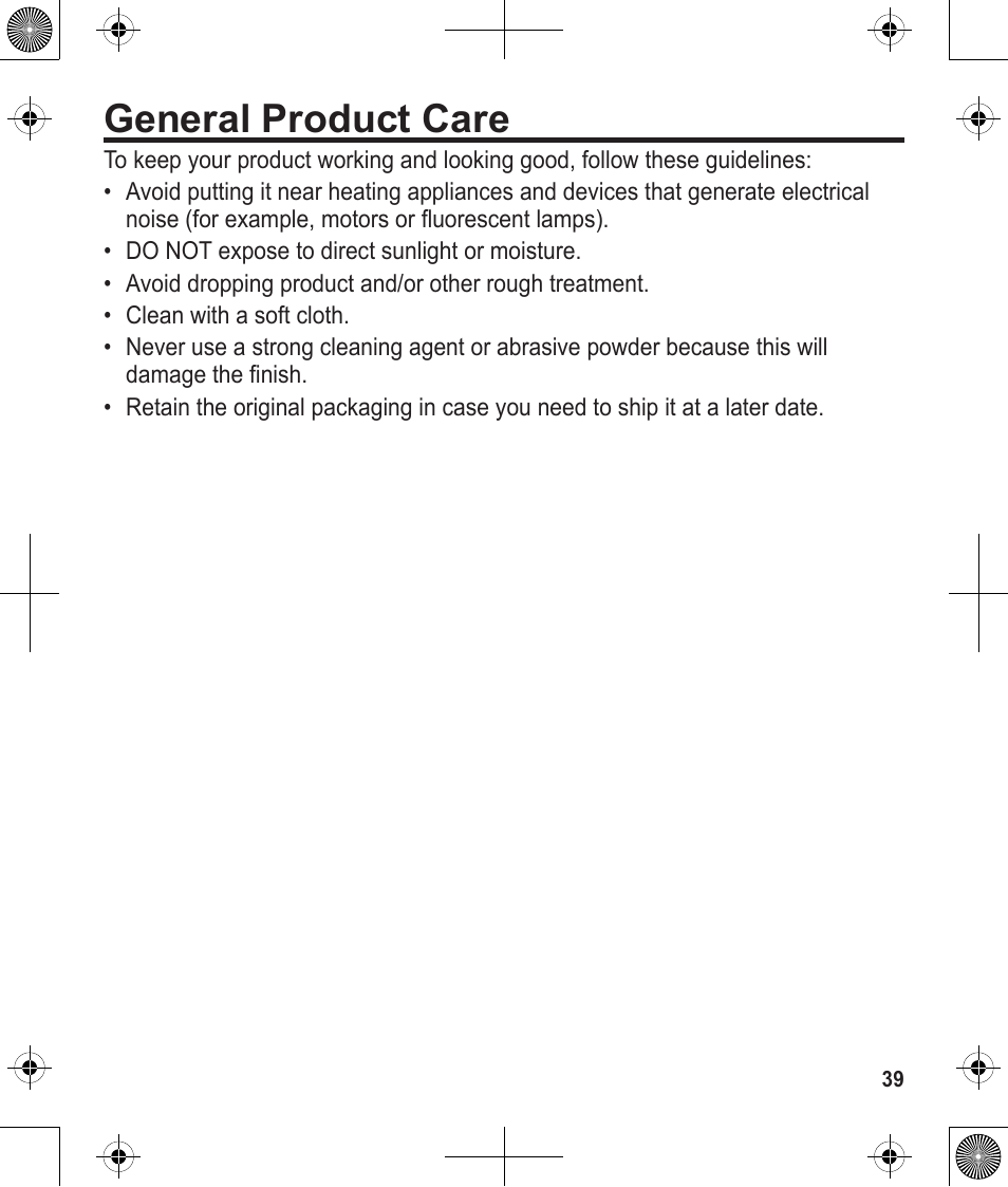 General product care | Uniden 1380 User Manual | Page 39 / 44