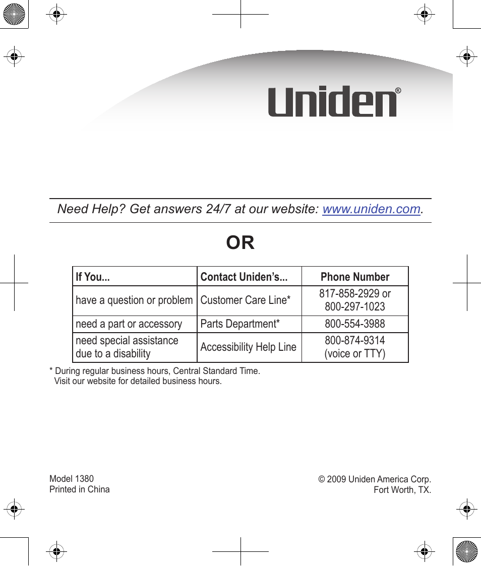 Uniden 1380 User Manual | Page 44 / 44