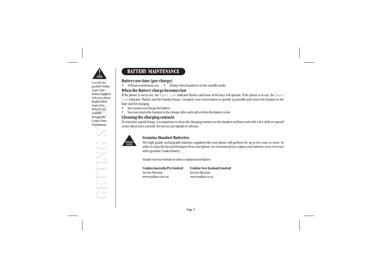 Get ting st ar ted | Uniden XS 910 User Manual | Page 6 / 12