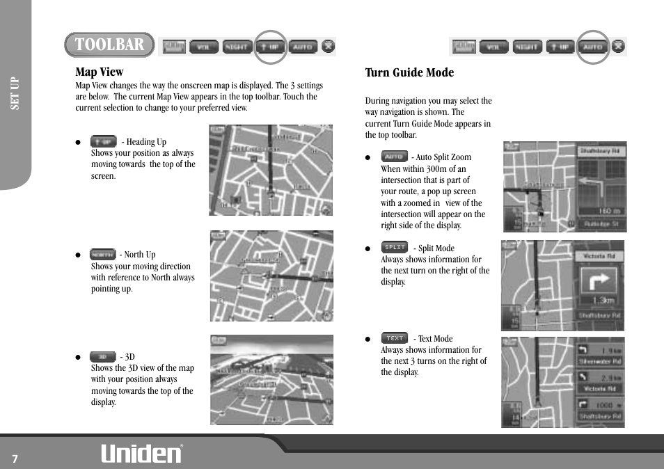 Toolbar, Map view, Turn guide mode | Uniden GNS8600 User Manual | Page 14 / 40