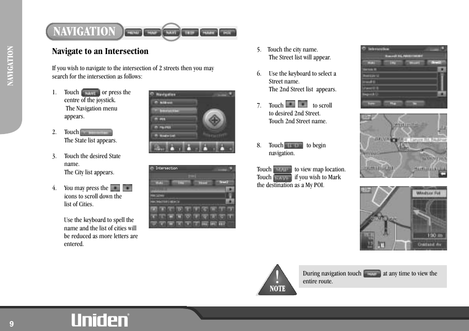 Navigation | Uniden GNS8600 User Manual | Page 16 / 40