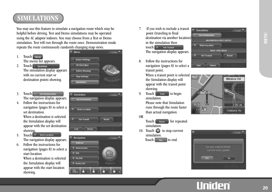 Simulations | Uniden GNS8600 User Manual | Page 27 / 40