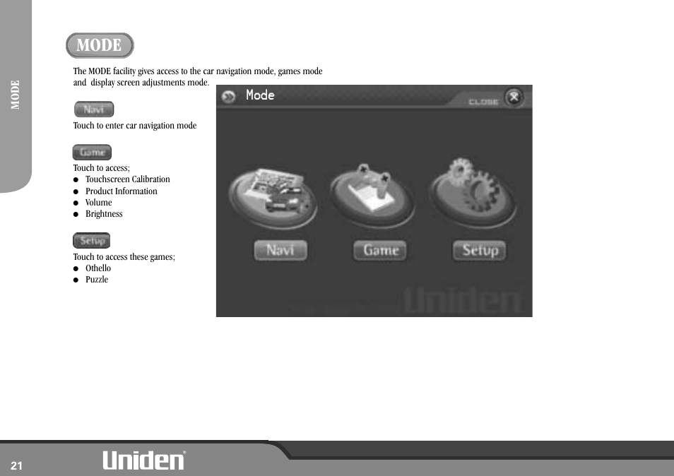 Mode | Uniden GNS8600 User Manual | Page 28 / 40