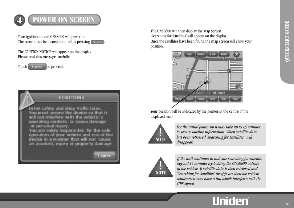 Power on screen | Uniden GNS8600 User Manual | Page 7 / 40