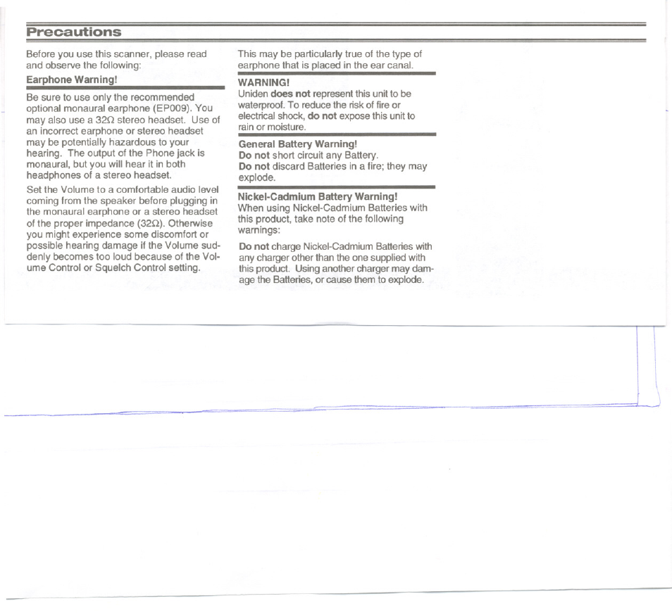 Precautions | Uniden UBC3000XLT User Manual | Page 2 / 50