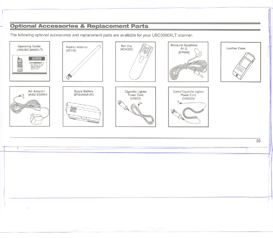 Optional accessories & replacement parts | Uniden UBC3000XLT User Manual | Page 43 / 50