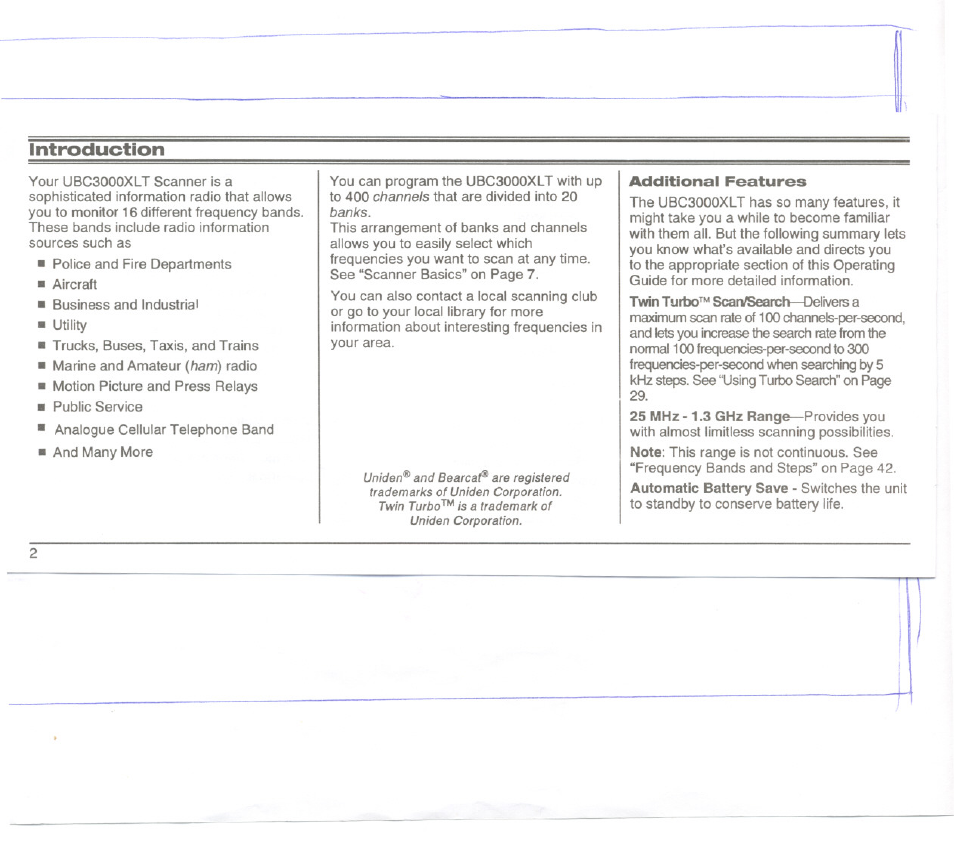 Introduction | Uniden UBC3000XLT User Manual | Page 6 / 50