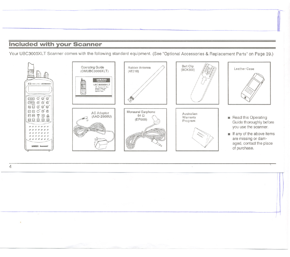 Included with your scanner | Uniden UBC3000XLT User Manual | Page 8 / 50