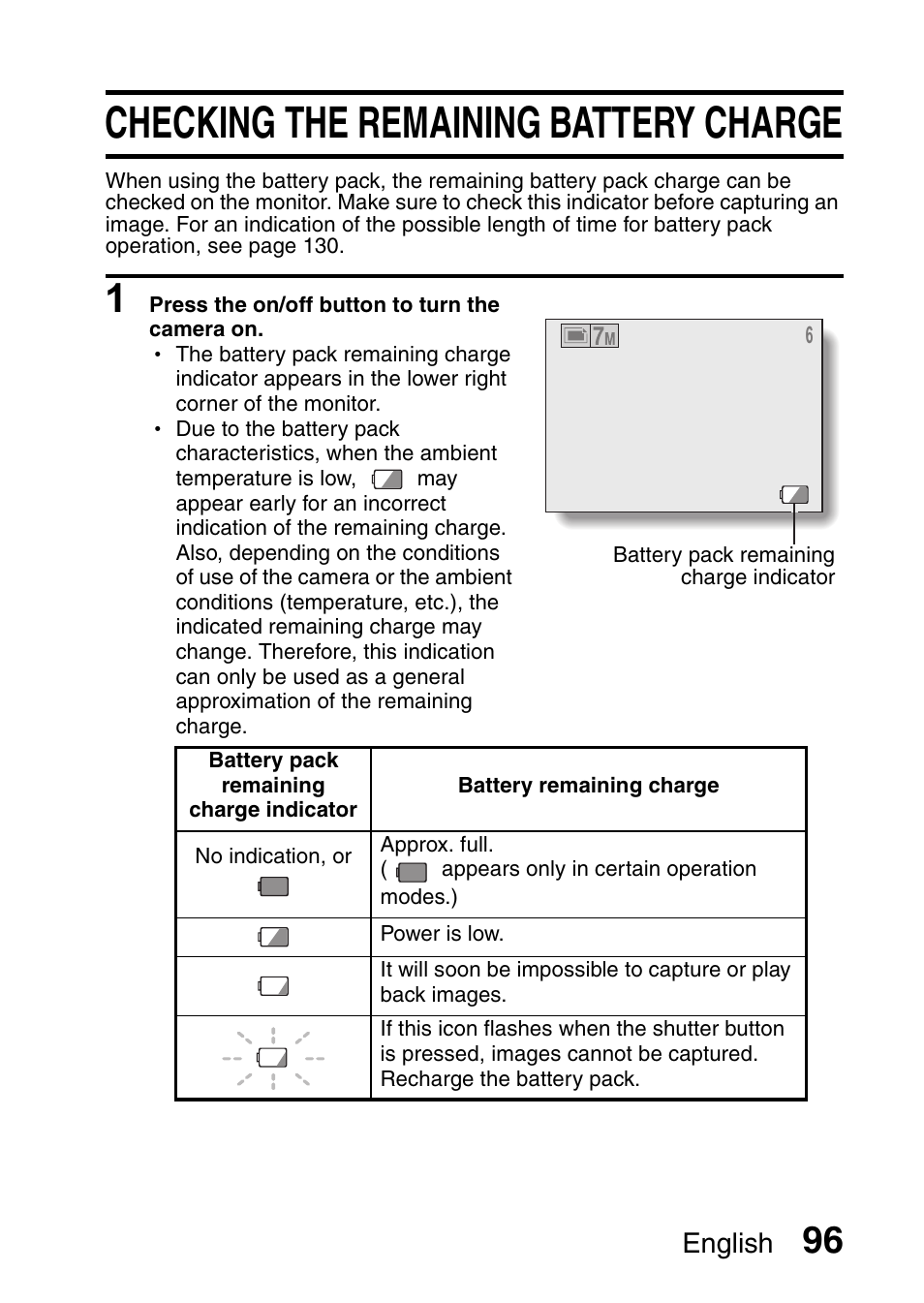 Checking the remaining battery charge, English | Uniden UDC-7M User Manual | Page 102 / 140