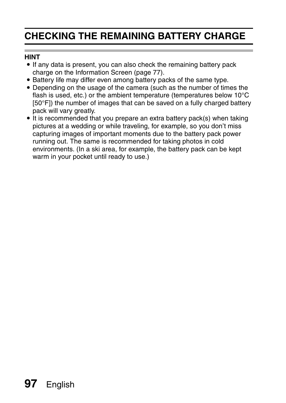 Checking the remaining battery charge, English | Uniden UDC-7M User Manual | Page 103 / 140