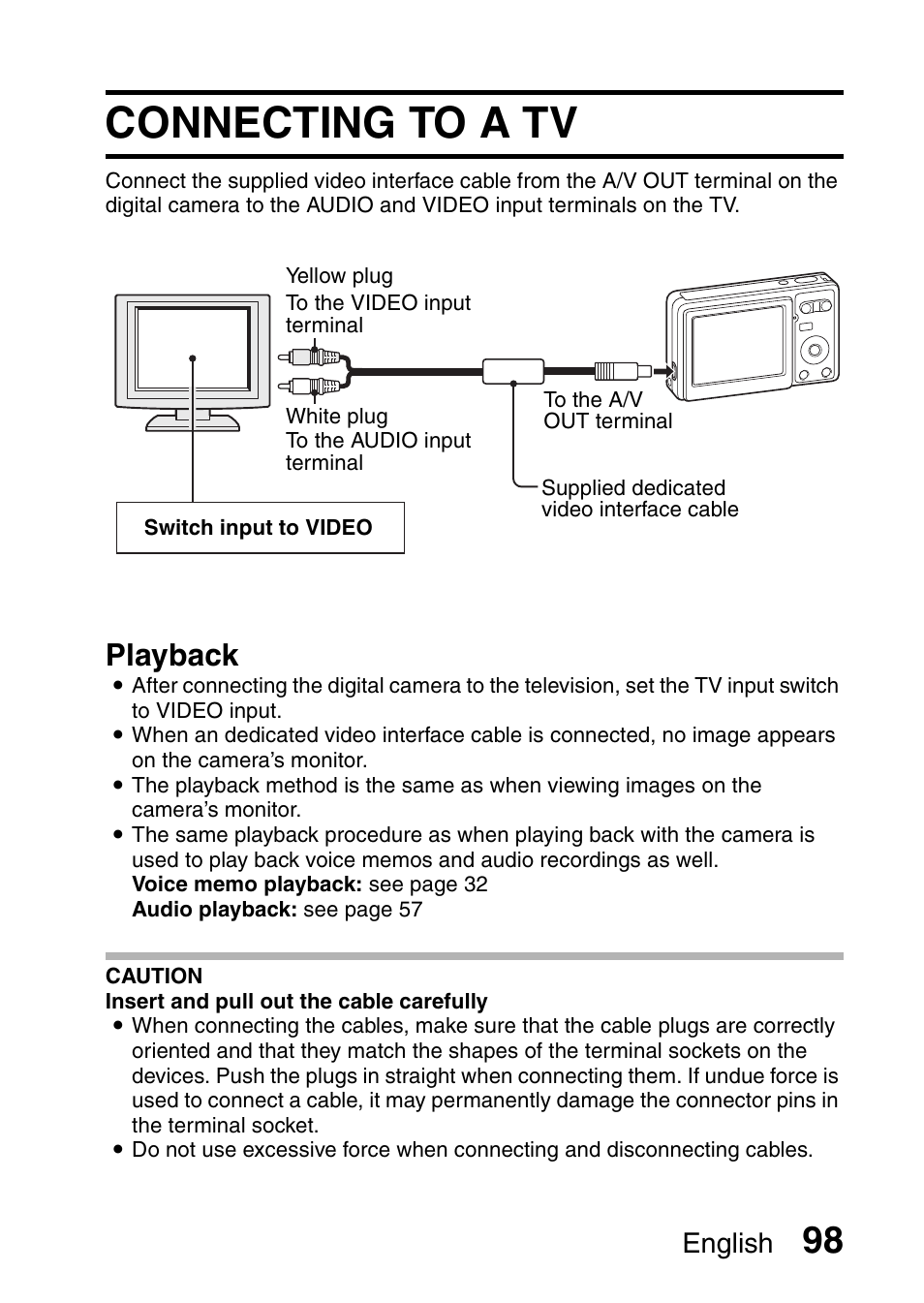 Connecting to a tv, Playback, English | Uniden UDC-7M User Manual | Page 104 / 140