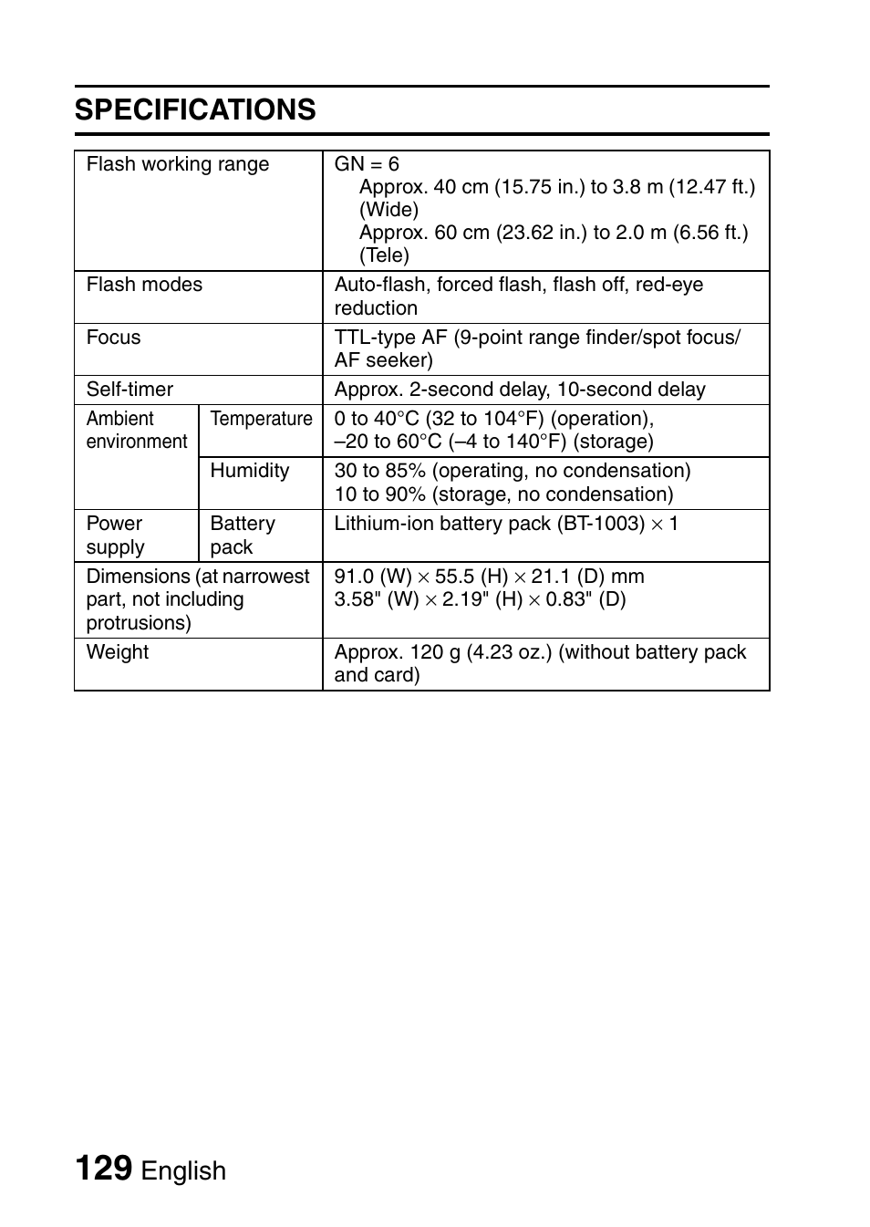 Specifications, English | Uniden UDC-7M User Manual | Page 135 / 140