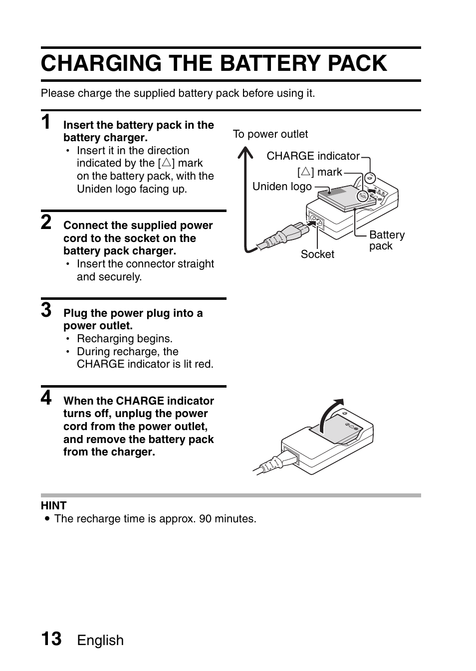 Charging the battery pack | Uniden UDC-7M User Manual | Page 19 / 140