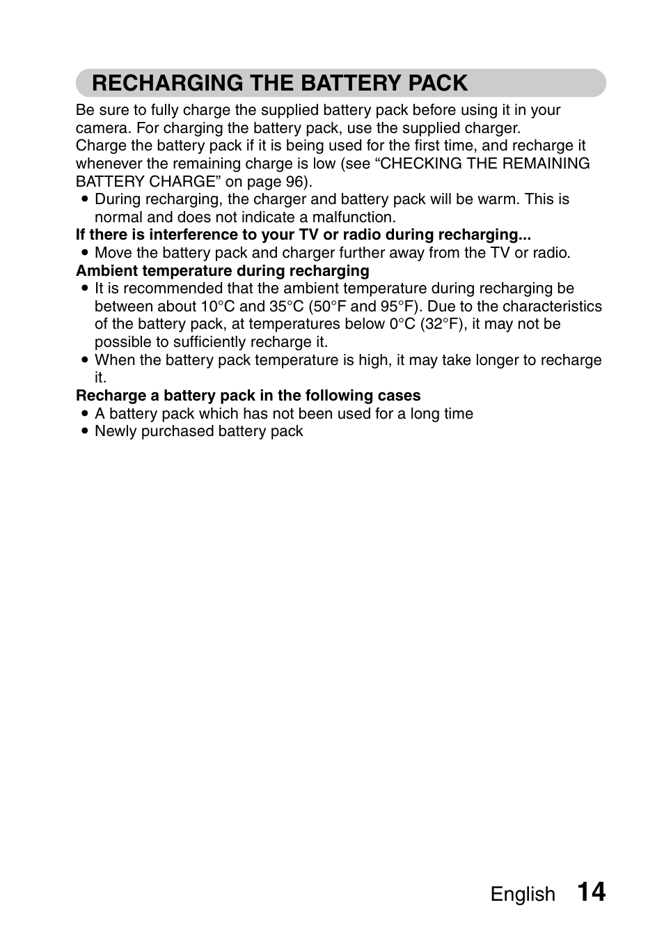 Recharging the battery pack, English | Uniden UDC-7M User Manual | Page 20 / 140