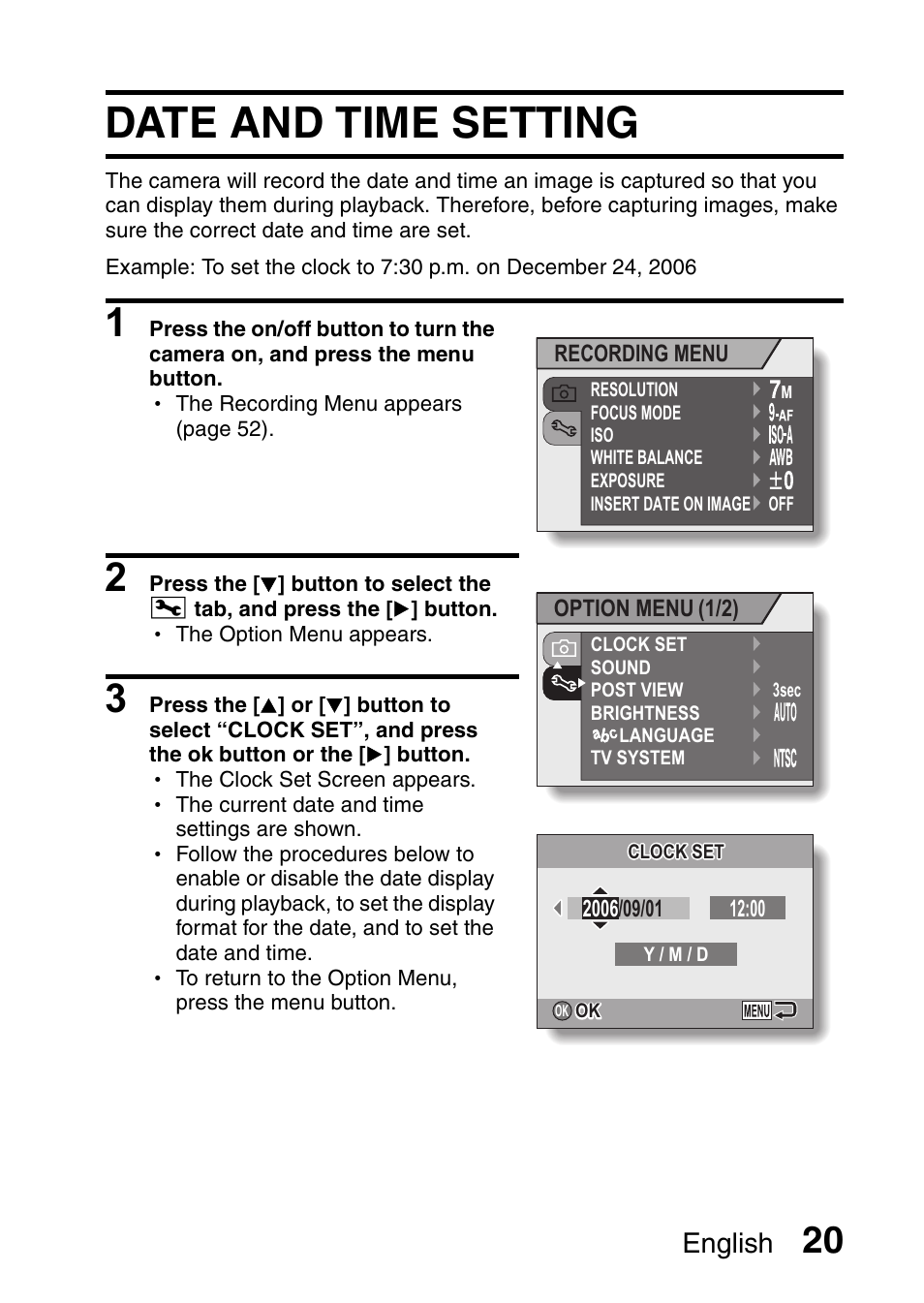 Date and time setting, English | Uniden UDC-7M User Manual | Page 26 / 140
