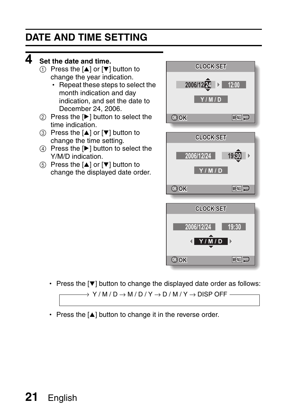 Date and time setting, English | Uniden UDC-7M User Manual | Page 27 / 140