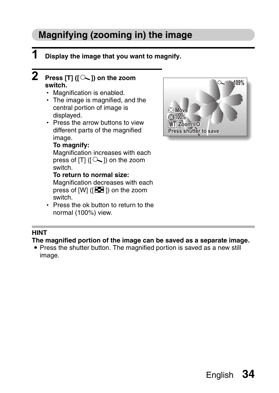 Magnifying (zooming in) the image, English | Uniden UDC-7M User Manual | Page 40 / 140