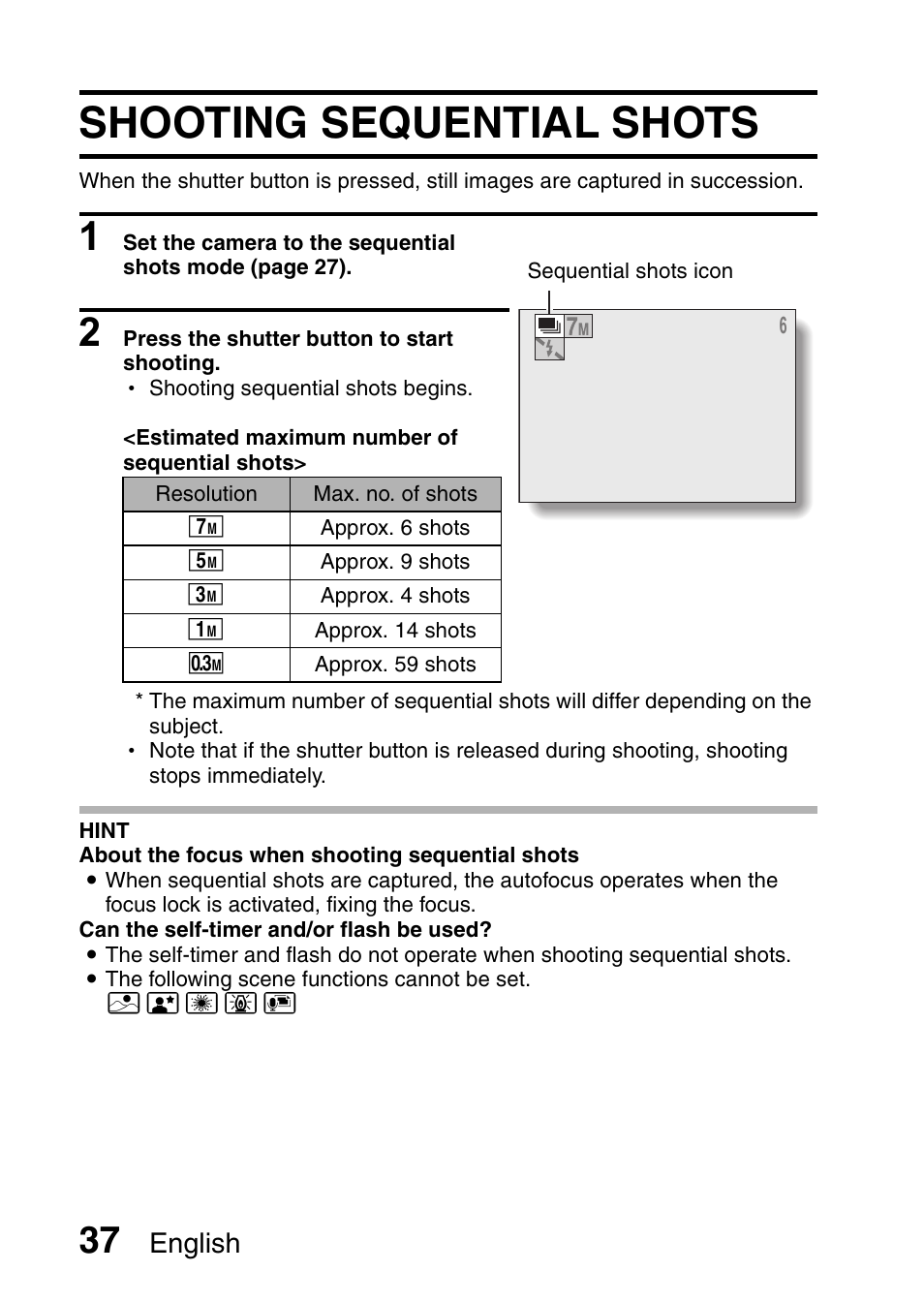 Shooting sequential shots, English | Uniden UDC-7M User Manual | Page 43 / 140