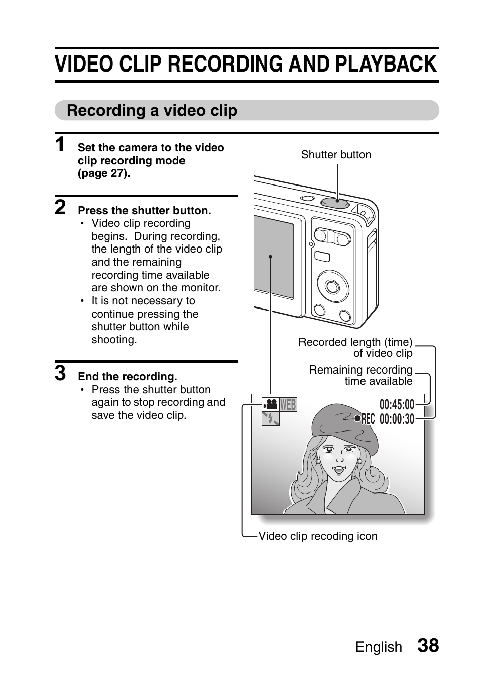 Video clip recording and playback | Uniden UDC-7M User Manual | Page 44 / 140