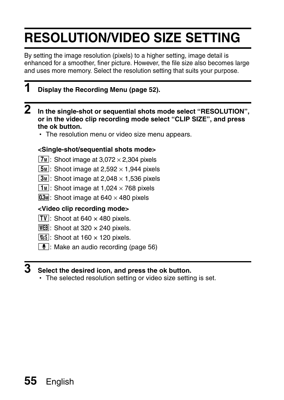Resolution/video size setting | Uniden UDC-7M User Manual | Page 61 / 140