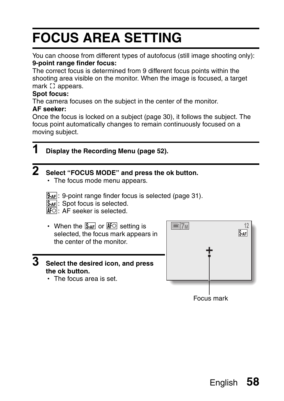Focus area setting | Uniden UDC-7M User Manual | Page 64 / 140