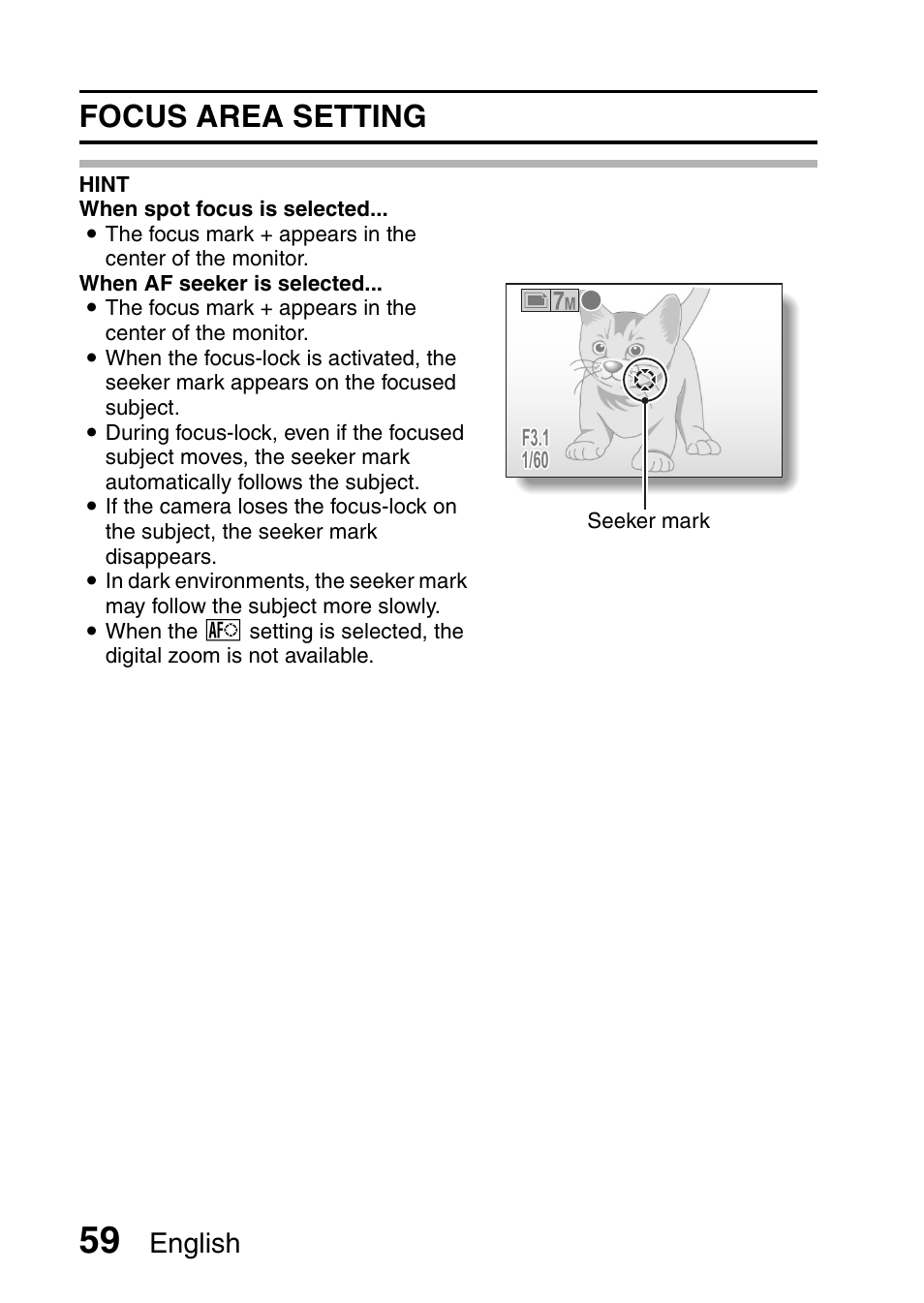 Focus area setting, English | Uniden UDC-7M User Manual | Page 65 / 140