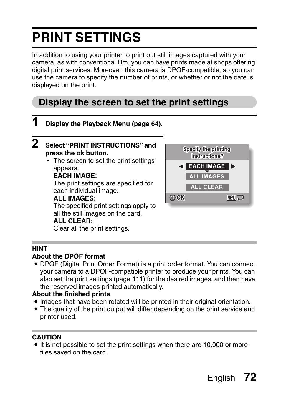 Print settings, Display the screen to set the print settings, English | Uniden UDC-7M User Manual | Page 78 / 140