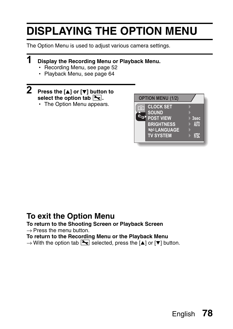 Displaying the option menu | Uniden UDC-7M User Manual | Page 84 / 140