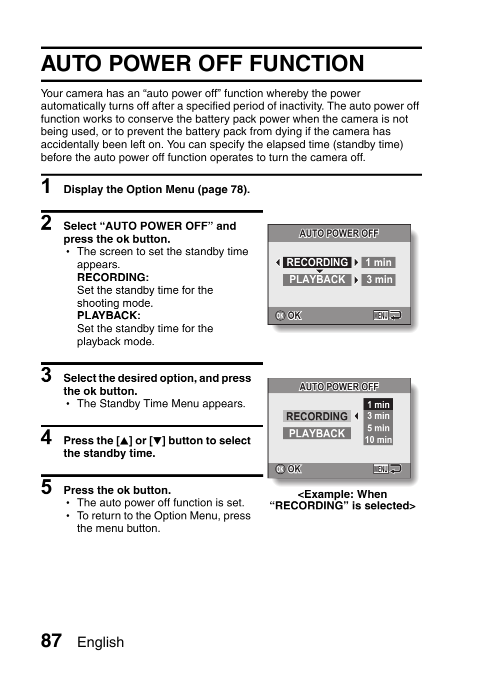 Auto power off function, English | Uniden UDC-7M User Manual | Page 93 / 140